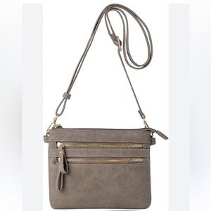 Empire Vegan Leather Multi-Zipper Boutique Wristlet Crossbody in Khaki NEW